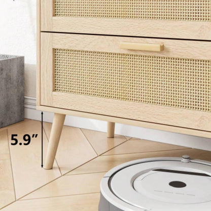 Rattan 6 Drawers Chest of Dressers Bedroom, Modern 6 Drawer Dresser, Wide Chest of Drawers with wood Handles, Rattan Dresser Storage Cabinet Living Room, Bedroom, Hallway