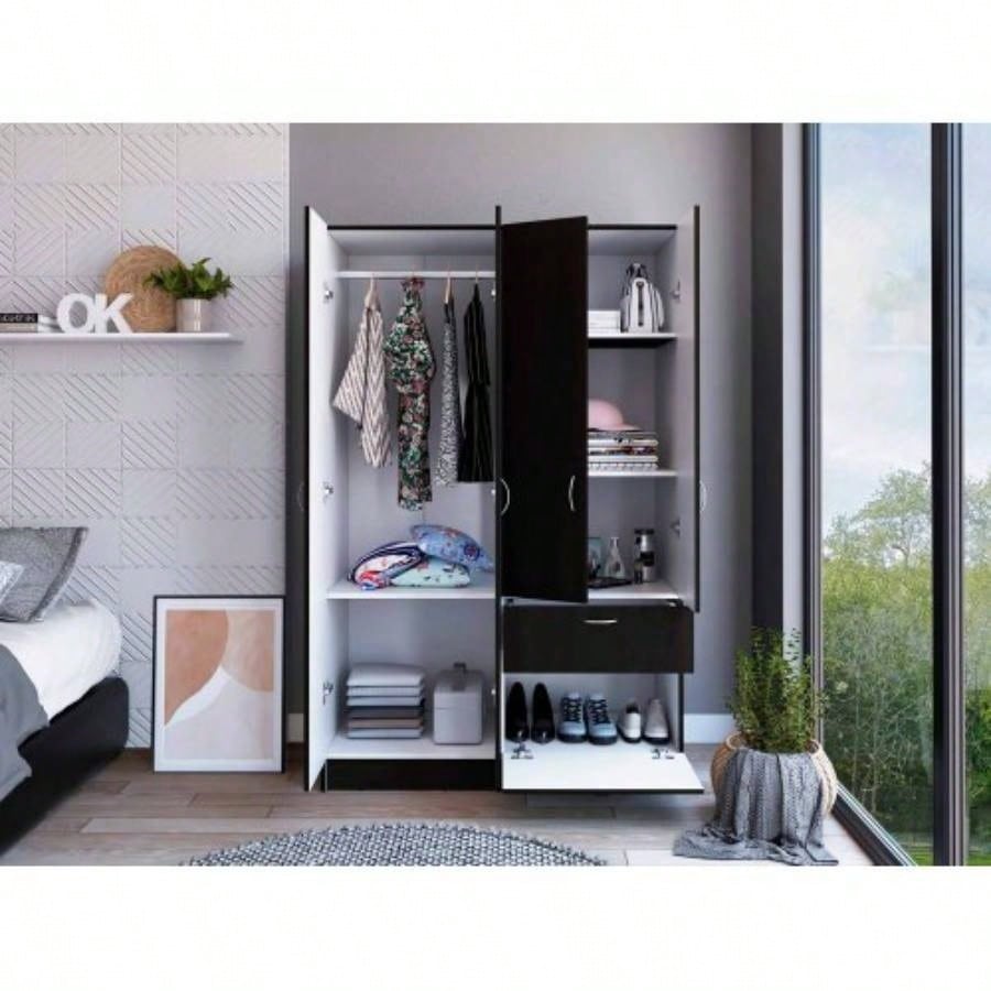 Maltby 1 - Drawer Rectangle Armoire Black Wengue and White