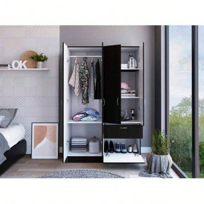 Maltby 1 - Drawer Rectangle Armoire Black Wengue and White