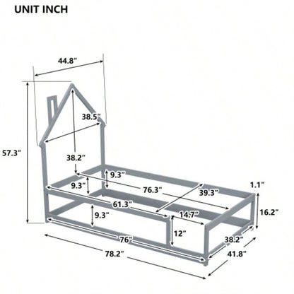 Twin Size Wood bed with House - shaped Headboard Floor bed with Fences,