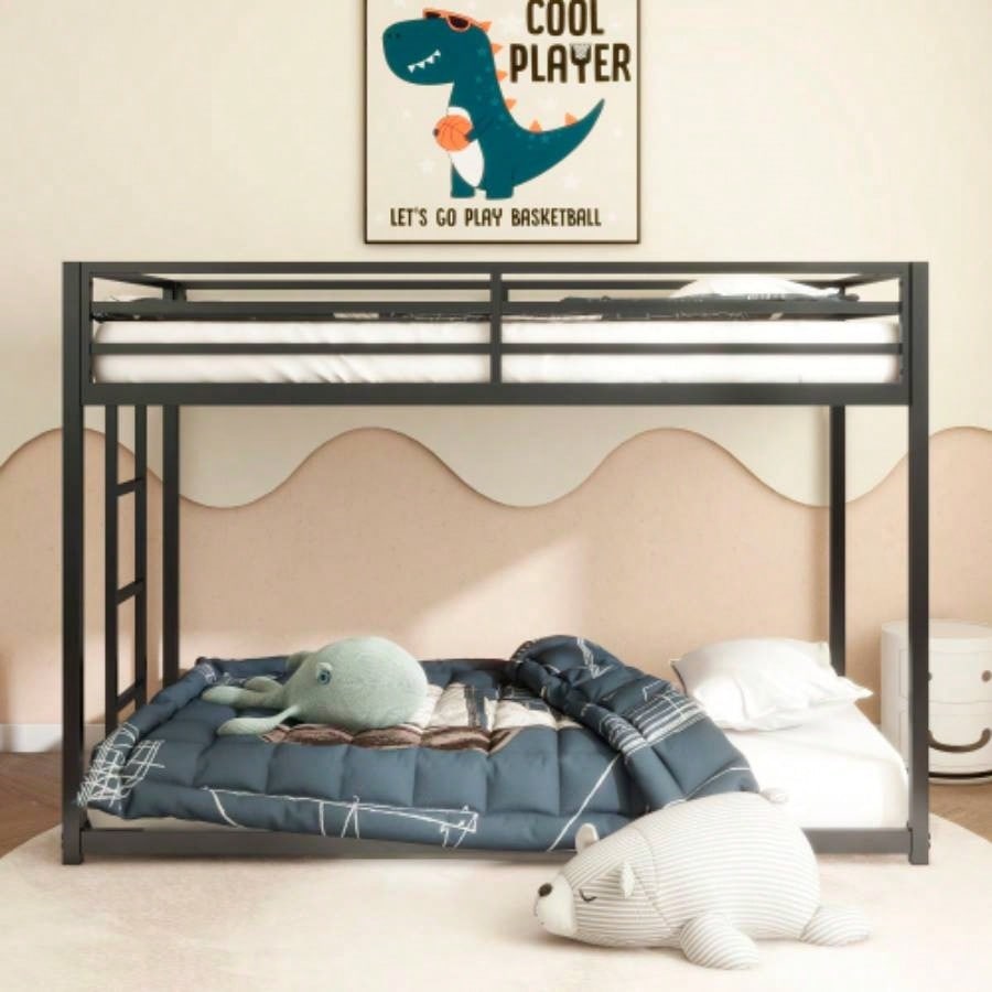 Adam Sturdy Twin over Twin Bunk Bed Metal Black and Adult, Low Profile Twin over twin bunk bed with Ladder and Guardrails, Easy Climbing, Beds Bedroom, Same as B083124170