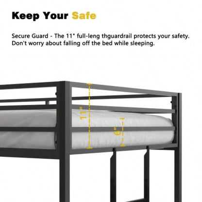Adam Sturdy Twin over Twin Bunk Bed Metal Black and Adult, Low Profile Twin over twin bunk bed with Ladder and Guardrails, Easy Climbing, Beds Bedroom, Same as B083124170