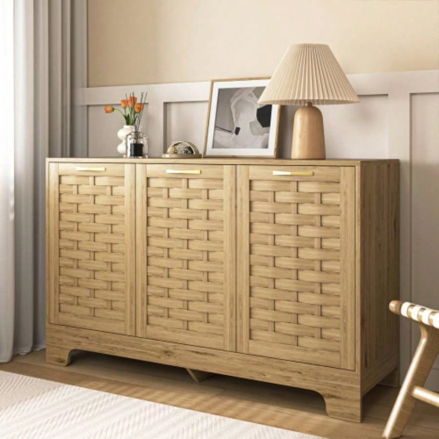 Storage Cabinet with 3 Doors, Wood Sideboard Buffet Storage with Adjustable Shelf, Anti - tip Kit Accent Cabinet Living Room, Hallway, Entryway, Dining Room, Bedroom