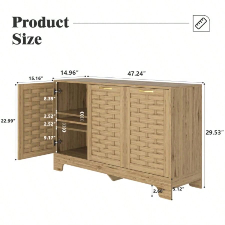 Storage Cabinet with 3 Doors, Wood Sideboard Buffet Storage with Adjustable Shelf, Anti - tip Kit Accent Cabinet Living Room, Hallway, Entryway, Dining Room, Bedroom