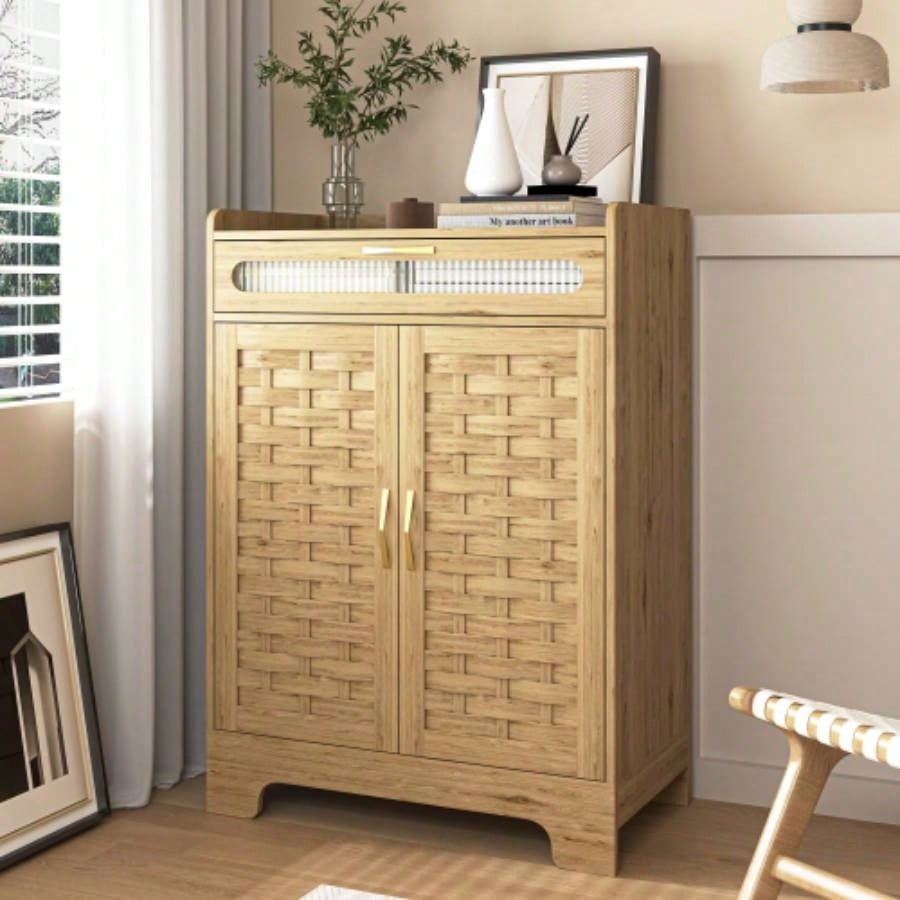 Storage Cabinet with 3 Doors, Wood Sideboard Buffet Storage with Adjustable Shelf, Anti - tip Kit Accent Cabinet Living Room, Hallway, Entryway, Dining Room, Bedroom