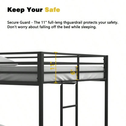 Adam Sturdy Full over Full Bunk Bed Metal Black and Adult, Low Profile Full over full bunk bed with Ladder and Guardrails, Easy Climbing, Beds Bedroom