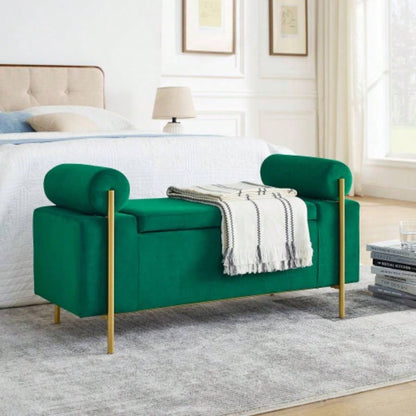 Elegant Upholstered Linen Storage with Cylindrical Arms and Iron Hallway Living Room Bedroom, White