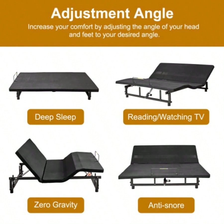 Adjustable Bed Base Frame and Foot Incline Quiet Motor King Size Zero, 4 Ports USB, Under - Bed Nightlight