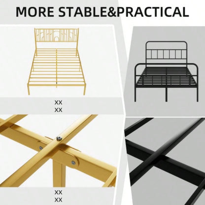 Size Metal Steel Platform Bed Frame Classic Iron - Art Headboard Simple Classic Home Hotel School Bedroom Furniture