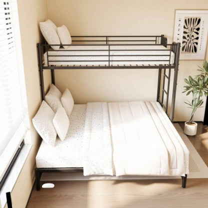 Twin Metal Pull - Out Bunk Bed with Guardrail and Built - In Ladder, Space - Saving Convertible Frame Bedroom, Black