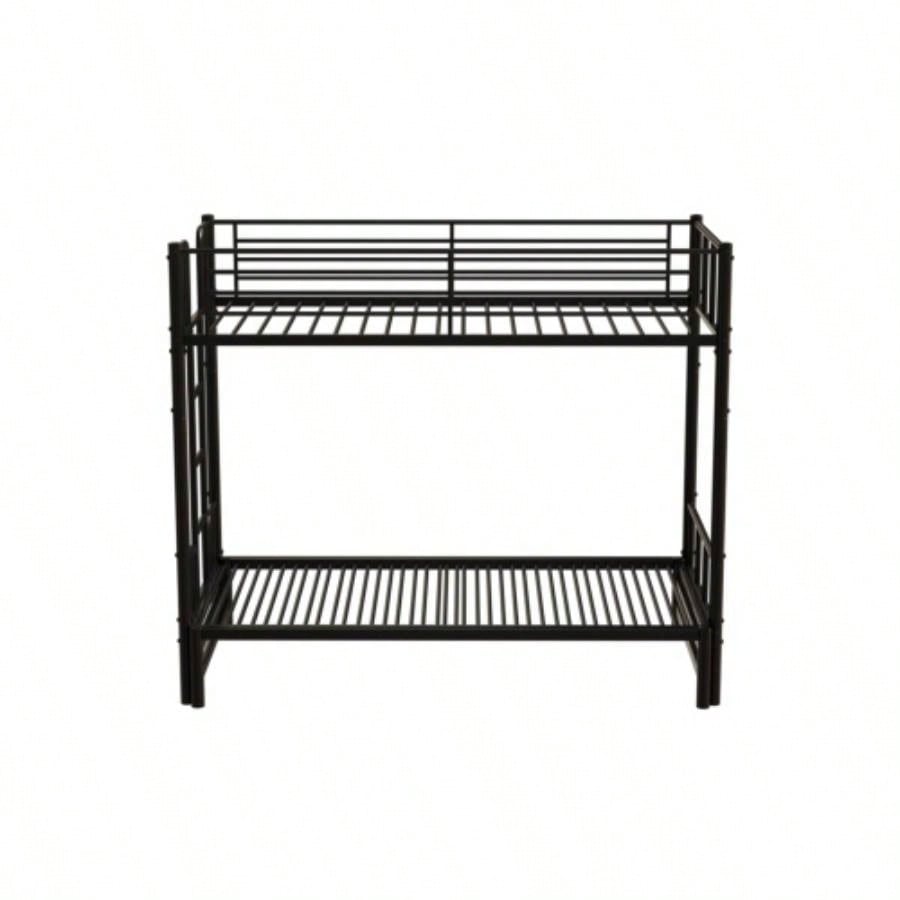 Twin Metal Pull - Out Bunk Bed with Guardrail and Built - In Ladder, Space - Saving Convertible Frame Bedroom, Black