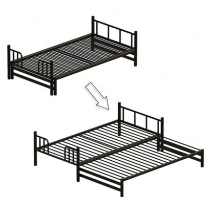 Twin Metal Pull - Out Bunk Bed with Guardrail and Built - In Ladder, Space - Saving Convertible Frame Bedroom, Black