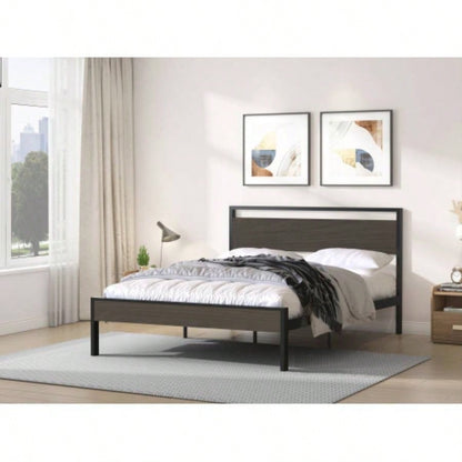 Ceres Metal Bed, Black with Walnut Wood HeadboardFootboard,