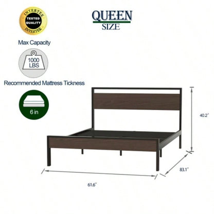 Ceres Metal Bed, Black with Walnut Wood HeadboardFootboard,