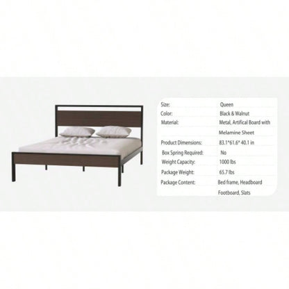 Ceres Metal Bed, Black with Walnut Wood HeadboardFootboard,