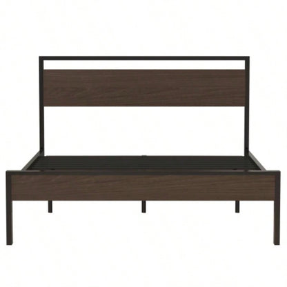 Ceres Metal Bed, Black with Walnut Wood HeadboardFootboard,