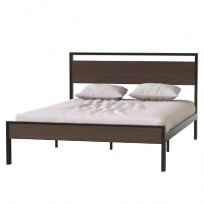 Ceres Metal Bed, Black with Walnut Wood HeadboardFootboard,
