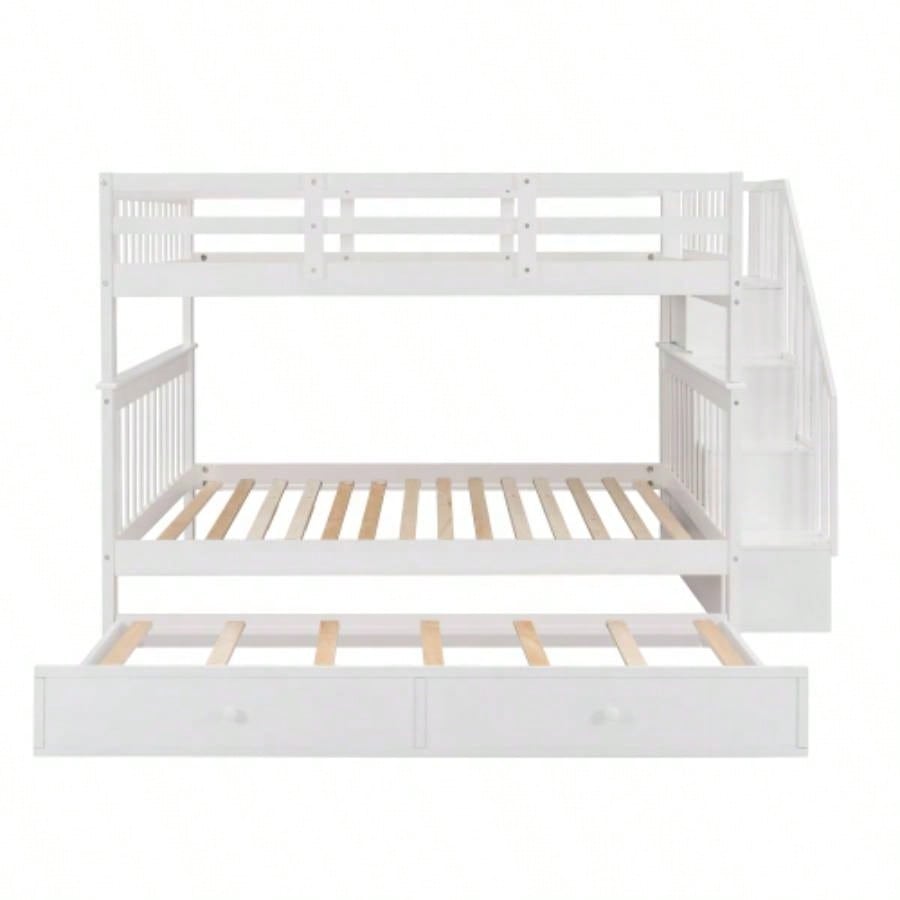 Stairway Full - Over - Full Bunk Bed with Twin size Trundle, Storage and Guard Rail Bedroom, Dorm - WhiteOLD SKU: LT000210AAK