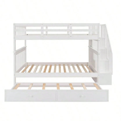 Stairway Full - Over - Full Bunk Bed with Twin size Trundle, Storage and Guard Rail Bedroom, Dorm - WhiteOLD SKU: LT000210AAK