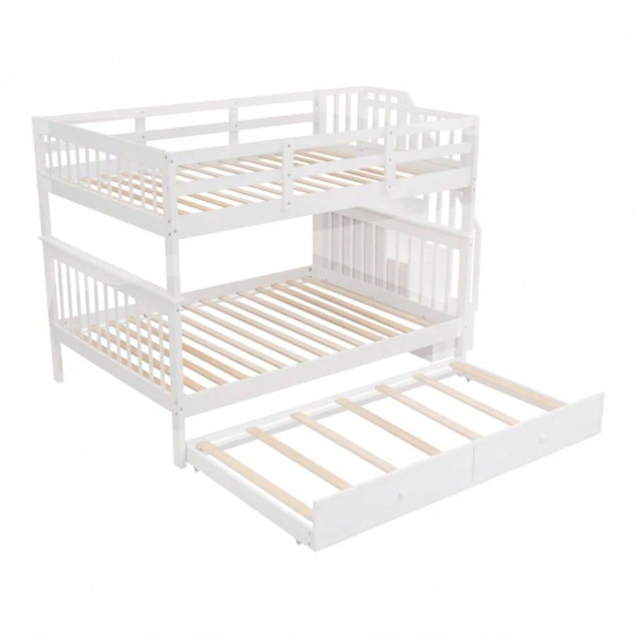 Stairway Full - Over - Full Bunk Bed with Twin size Trundle, Storage and Guard Rail Bedroom, Dorm - WhiteOLD SKU: LT000210AAK