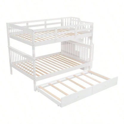Stairway Full - Over - Full Bunk Bed with Twin size Trundle, Storage and Guard Rail Bedroom, Dorm - WhiteOLD SKU: LT000210AAK
