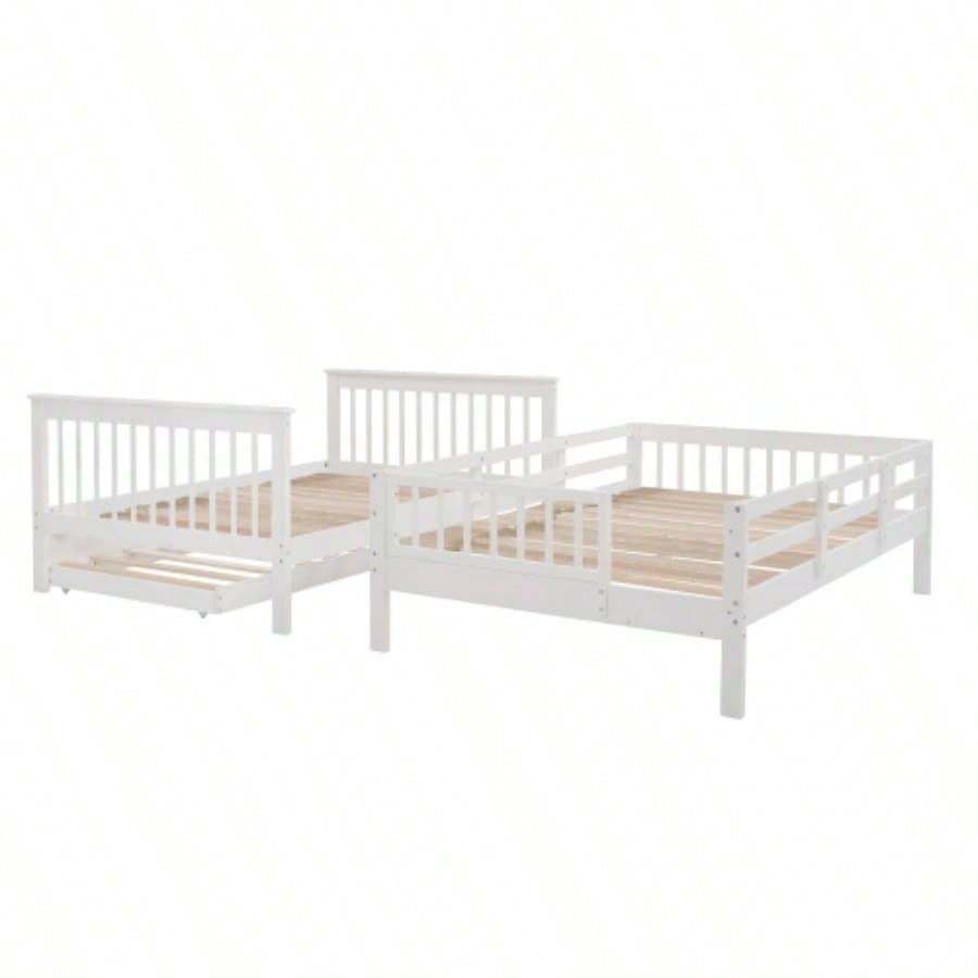 Stairway Full - Over - Full Bunk Bed with Twin size Trundle, Storage and Guard Rail Bedroom, Dorm - WhiteOLD SKU: LT000210AAK