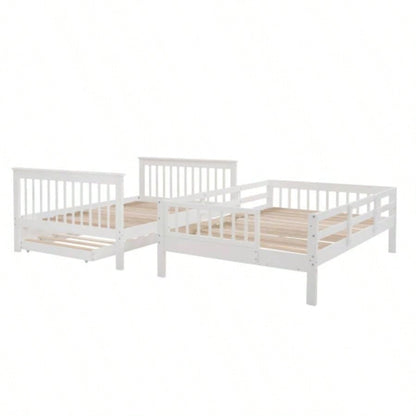Stairway Full - Over - Full Bunk Bed with Twin size Trundle, Storage and Guard Rail Bedroom, Dorm - WhiteOLD SKU: LT000210AAK