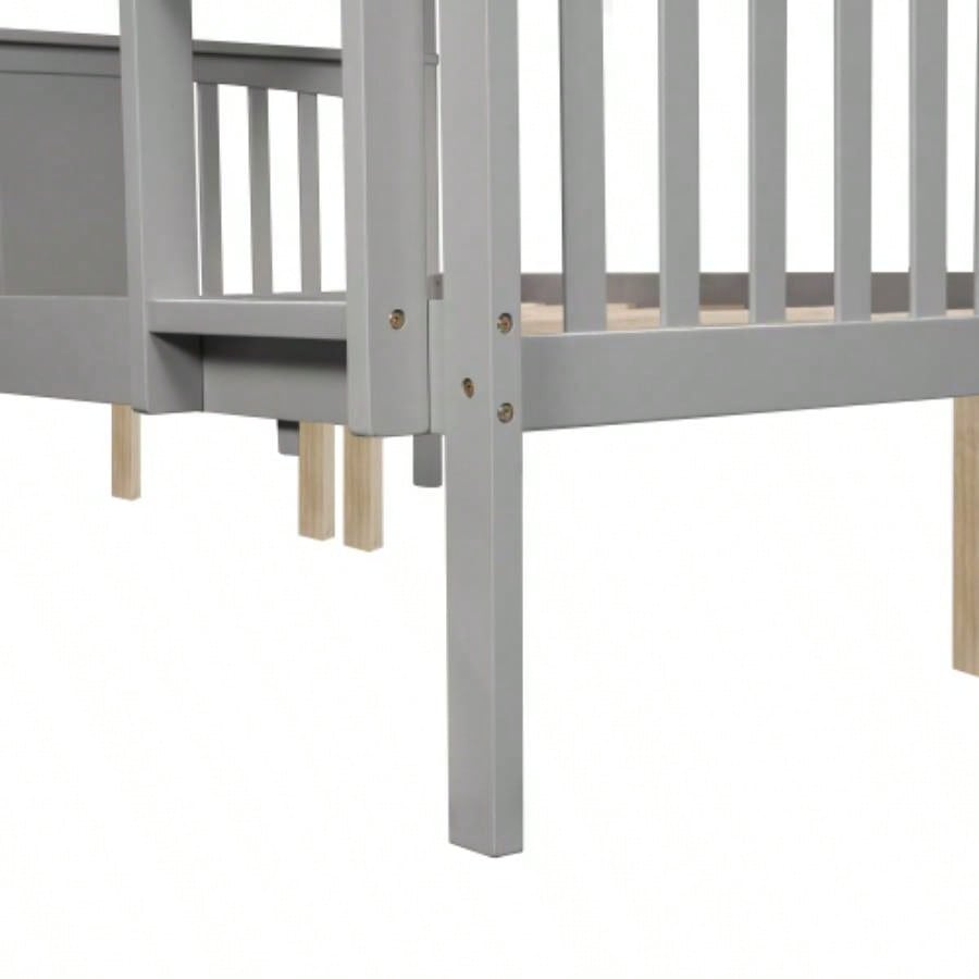 Full over Full Bunk Bed with Ladder Bedroom, Guest Room Furniture - GrayOLD SKU: LT000203AAE