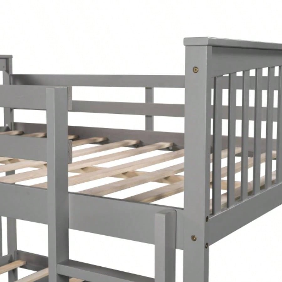 Full over Full Bunk Bed with Ladder Bedroom, Guest Room Furniture - GrayOLD SKU: LT000203AAE