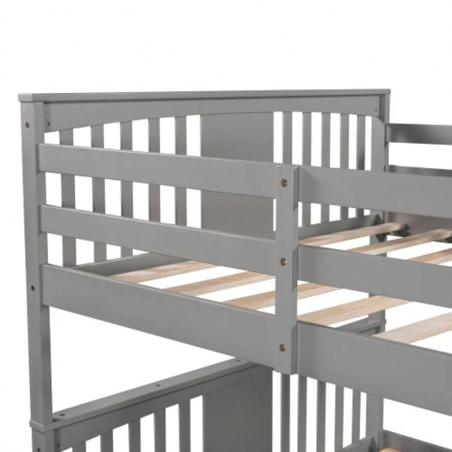 Full over Full Bunk Bed with Ladder Bedroom, Guest Room Furniture - GrayOLD SKU: LT000203AAE