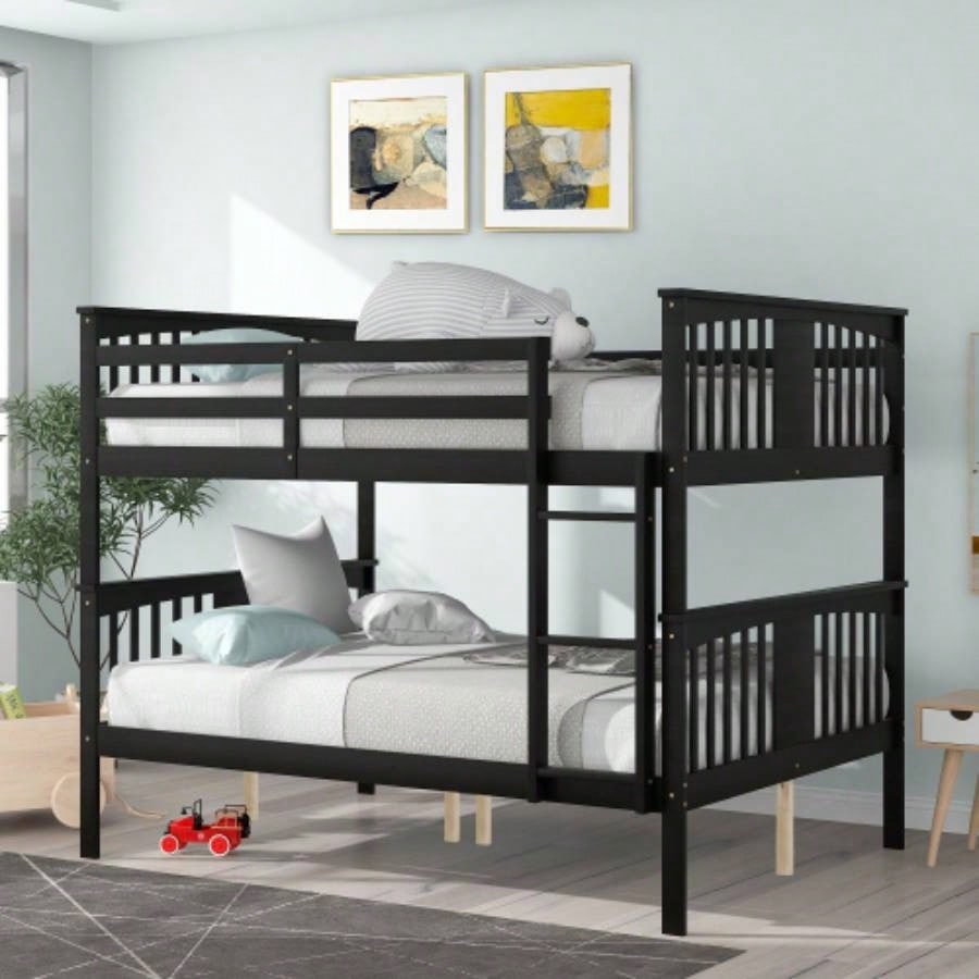Full over Full Bunk Bed with Ladder Bedroom, Guest Room Furniture - GrayOLD SKU: LT000203AAE