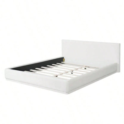 Soft and comfortable upholstered bed. Luxurious and cozy bedroom centerpiece, size, white