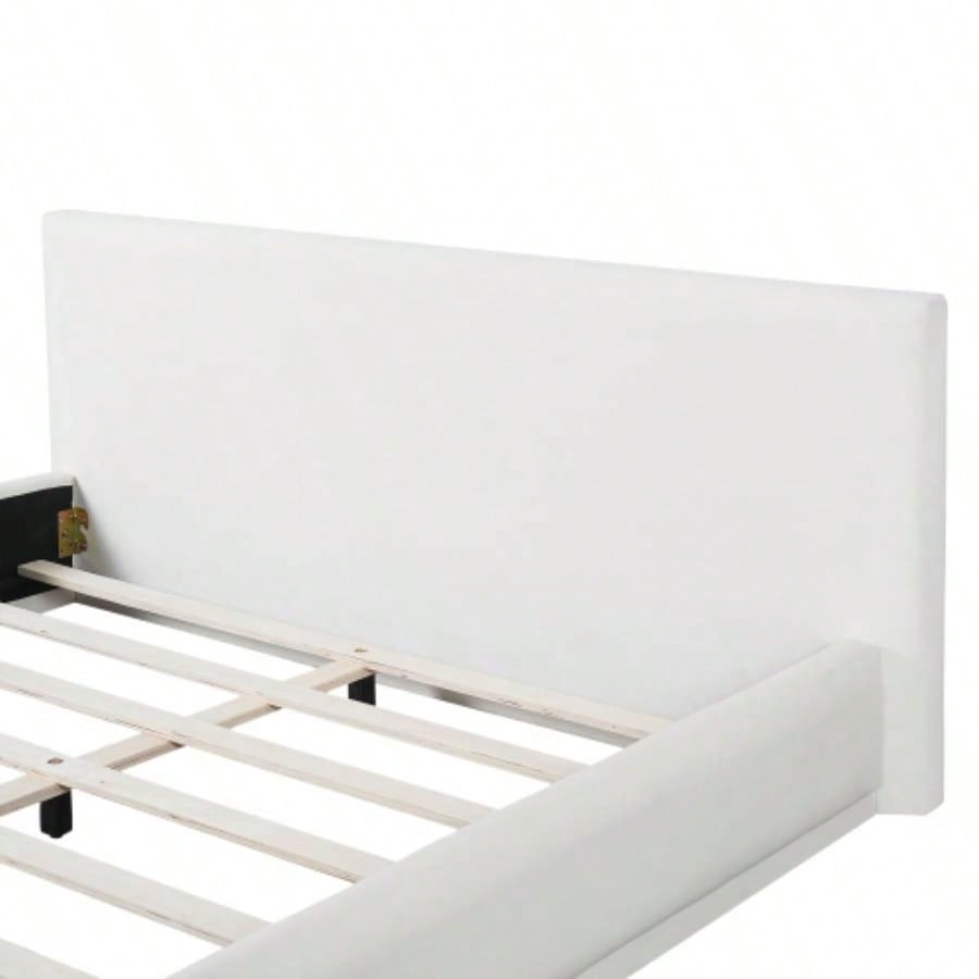 Soft and comfortable upholstered bed. Luxurious and cozy bedroom centerpiece, size, white