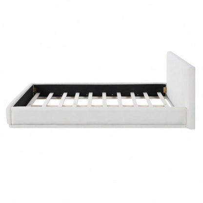 Soft and comfortable upholstered bed. Luxurious and cozy bedroom centerpiece, size, white
