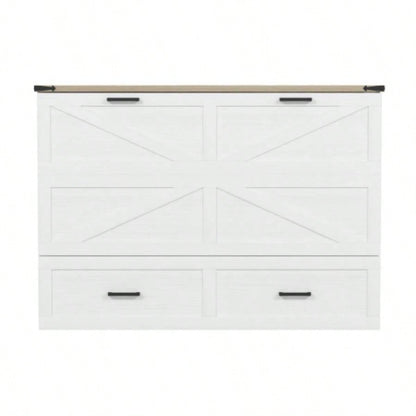 Size Farmhouse Murphy Cabinet Bed with Charging Station, Foldable Platform Bed with Large Storage Drawer Guest - Room, Small Bedroom, White