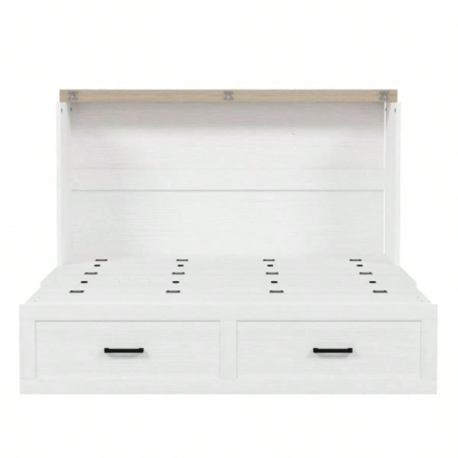 Size Farmhouse Murphy Cabinet Bed with Charging Station, Foldable Platform Bed with Large Storage Drawer Guest - Room, Small Bedroom, White