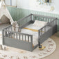 Twin Floor Bed Frame with Fence, Montessori wooden s floor bed, Wood Floor Beds Frame Bedroom Playroom, White