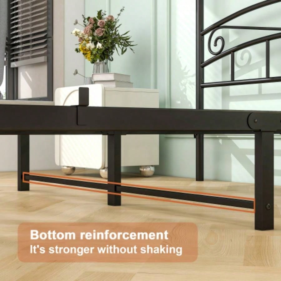 Size Metal Canopy Bed Frame with Headboard and Footboard Black
