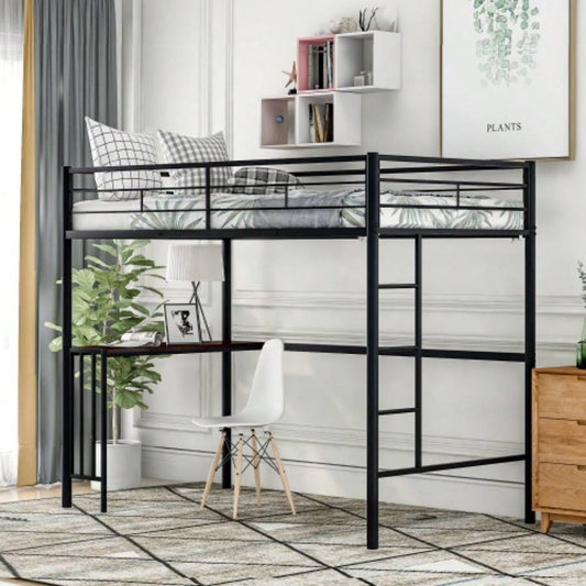 Twin Metal Loft Bed with Desk, Ladder and Guardrails, Loft Bed Bedroom, BlackOLD SKU: MF195191AAB