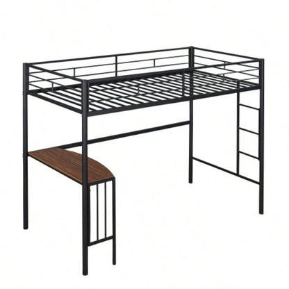 Twin Metal Loft Bed with Desk, Ladder and Guardrails, Loft Bed Bedroom, BlackOLD SKU: MF195191AAB