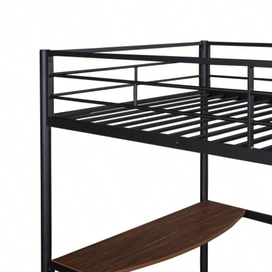 Twin Metal Loft Bed with Desk, Ladder and Guardrails, Loft Bed Bedroom, BlackOLD SKU: MF195191AAB