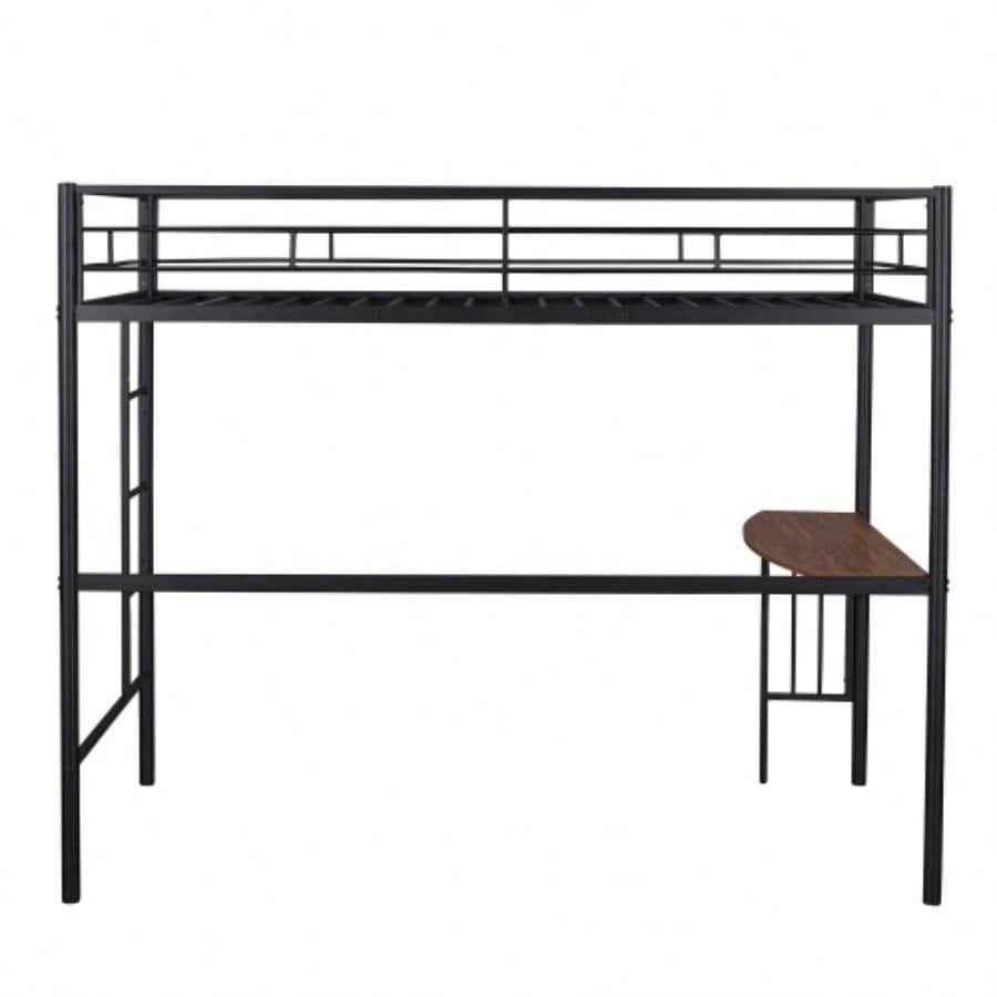 Twin Metal Loft Bed with Desk, Ladder and Guardrails, Loft Bed Bedroom, BlackOLD SKU: MF195191AAB