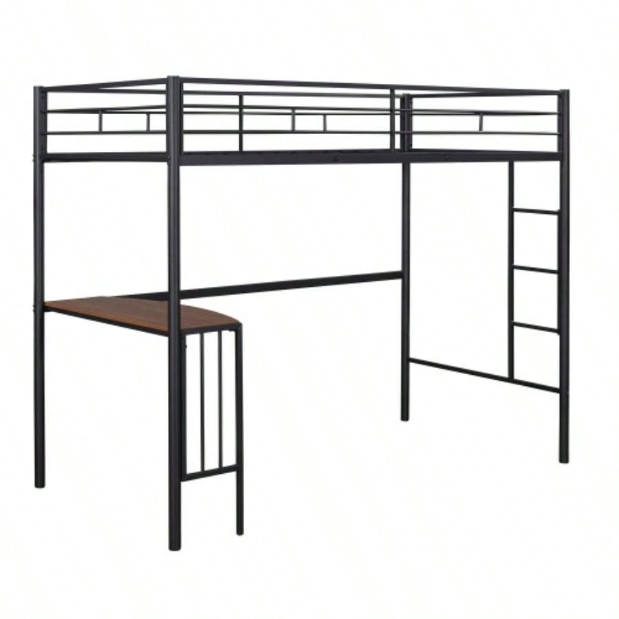 Twin Metal Loft Bed with Desk, Ladder and Guardrails, Loft Bed Bedroom, BlackOLD SKU: MF195191AAB