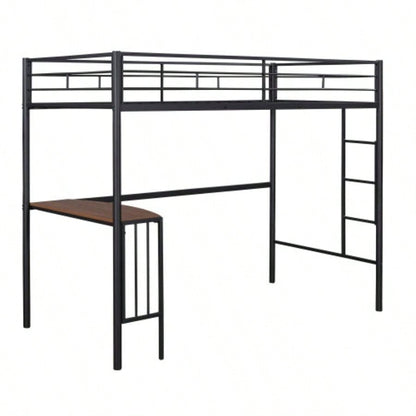 Twin Metal Loft Bed with Desk, Ladder and Guardrails, Loft Bed Bedroom, BlackOLD SKU: MF195191AAB