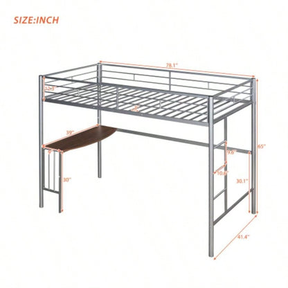 Twin Metal Loft Bed with Desk, Ladder and Guardrails, Loft Bed Bedroom, SilverOLD SKU: MF195191AAN