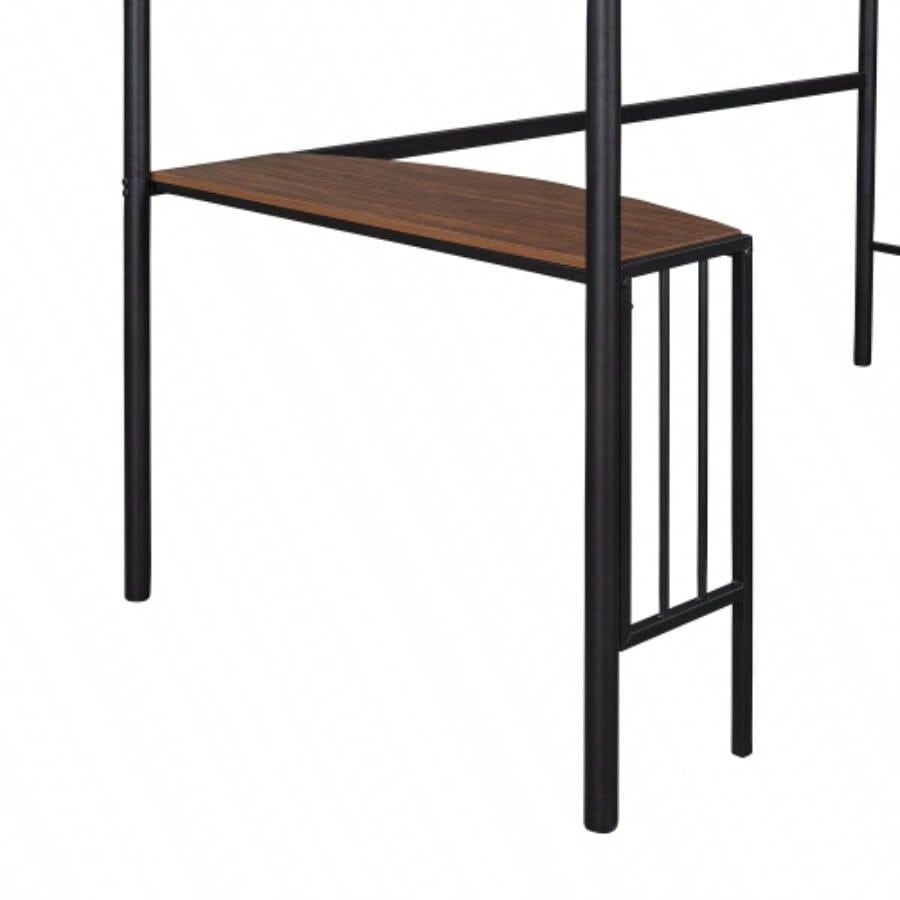 Twin Metal Loft Bed with Desk, Ladder and Guardrails, Loft Bed Bedroom, BlackOLD SKU: MF195191AAB