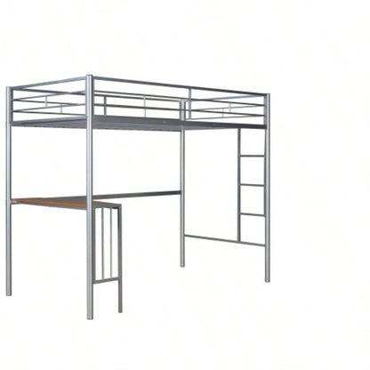 Twin Metal Loft Bed with Desk, Ladder and Guardrails, Loft Bed Bedroom, SilverOLD SKU: MF195191AAN