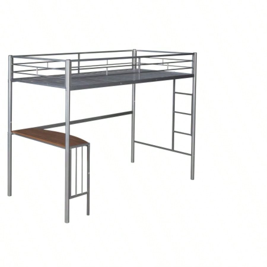 Twin Metal Loft Bed with Desk, Ladder and Guardrails, Loft Bed Bedroom, SilverOLD SKU: MF195191AAN