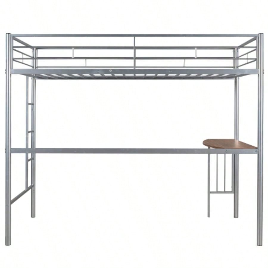 Twin Metal Loft Bed with Desk, Ladder and Guardrails, Loft Bed Bedroom, SilverOLD SKU: MF195191AAN