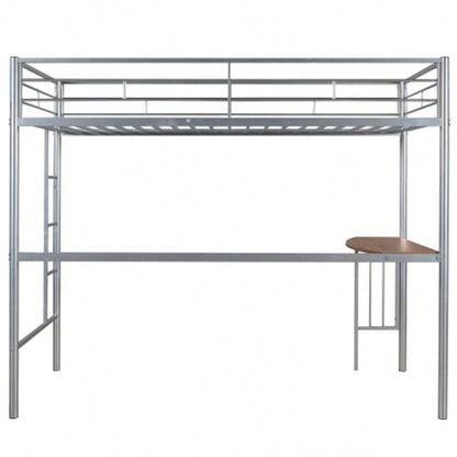 Twin Metal Loft Bed with Desk, Ladder and Guardrails, Loft Bed Bedroom, SilverOLD SKU: MF195191AAN